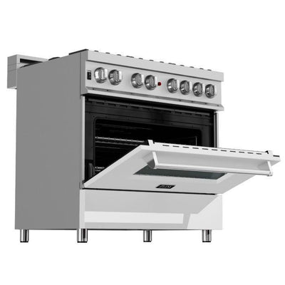 ZLINE 36" Kitchen Package with DuraSnow® Stainless Steel Dual Fuel Range with White Matte Door and Convertible Vent Range Hood