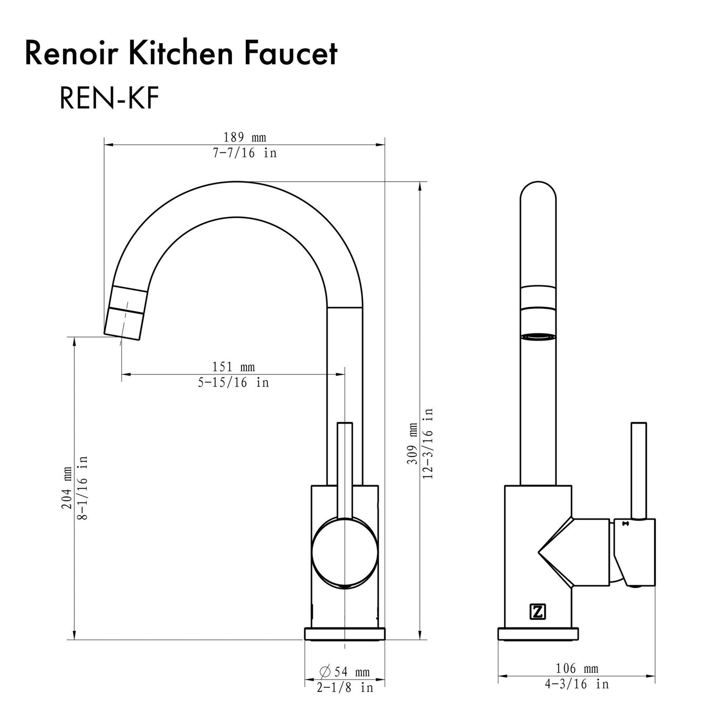 ZLINE Kitchen and Bath, ZLINE Renoir Kitchen Faucet (REN-KF), REN-KF-BN,