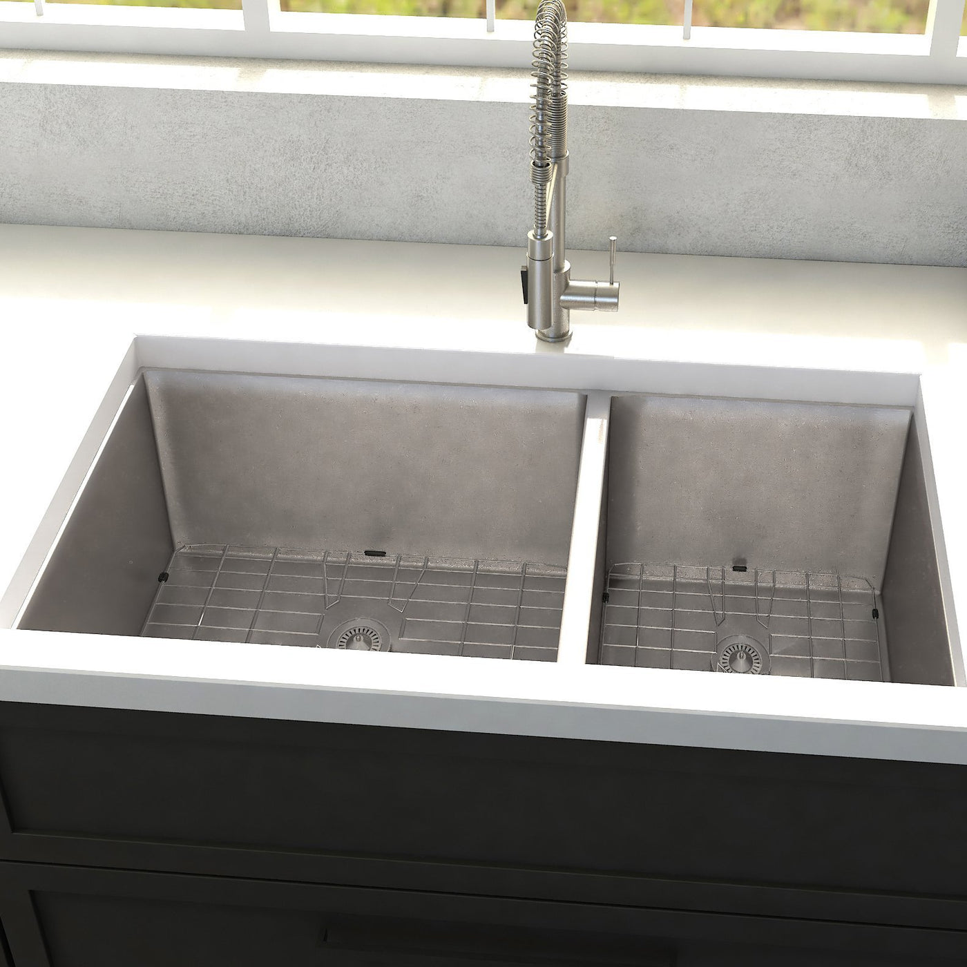 ZLINE 36" Chamonix Undermount Double Bowl Stainless Steel Kitchen Sink with Bottom Grid (SR60D-36)