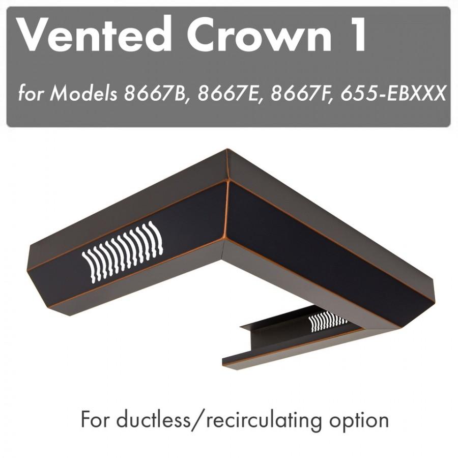 ZLINE Kitchen and Bath, ZLINE Vented Crown Molding Profile 1 For Wall Mount Range Hood (CM1V-8667B), CM1V-8667B,